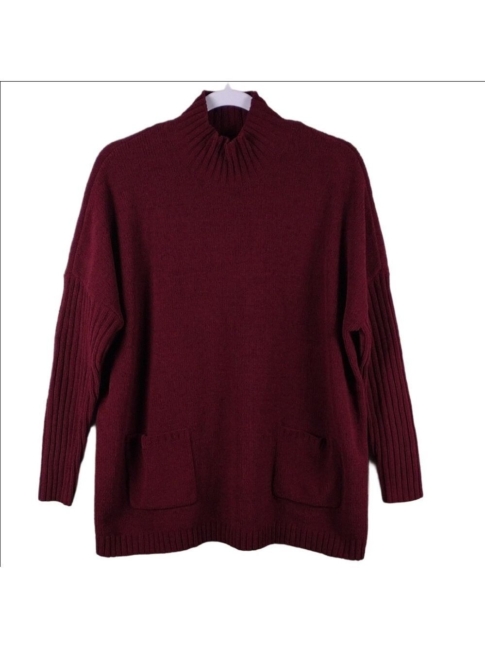 J. Jill Chenille Rich Burgundy Mock Neck Long Sleeve Pullover Tunic Sweater Top